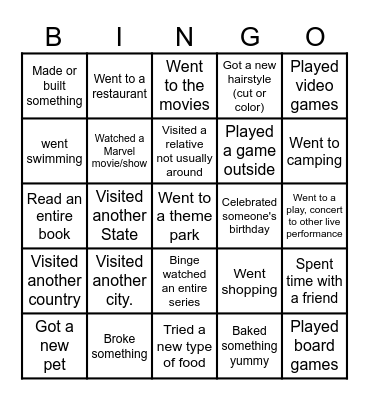 Return from Spring Break Bingo Card