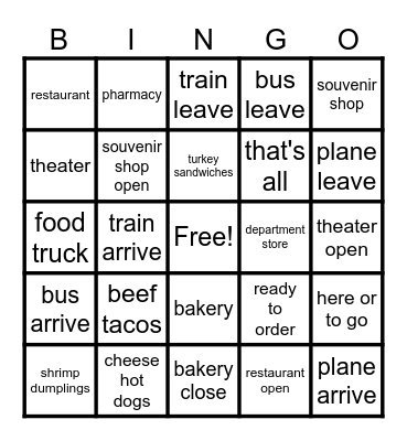 Boost Up 5 Unit 6: At the Food Truck Bingo Card