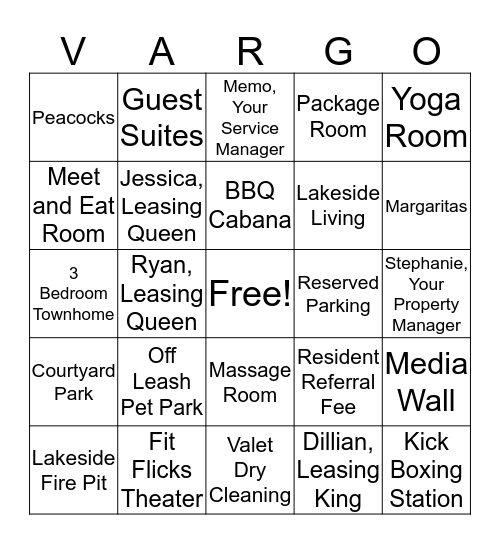 Facebook Bingo:  Vargos Edition Bingo Card