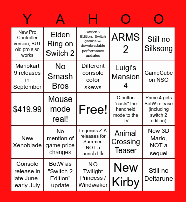 SWITCH 2 DIRECT BINGO Card