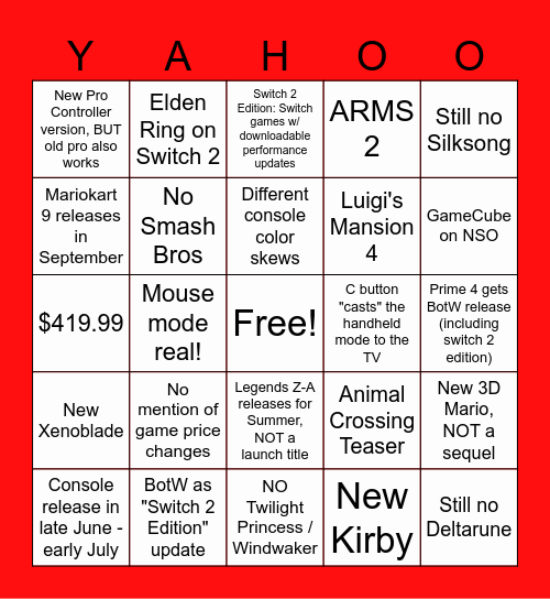 SWITCH 2 DIRECT BINGO Card