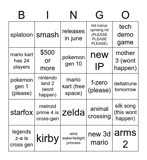 switch 2 direct Bingo Card