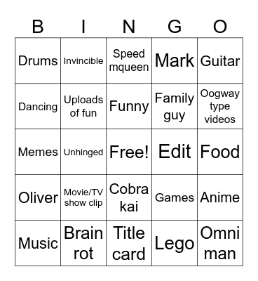 Short bimgo Bingo Card