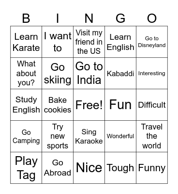 My Plans Bingo Card