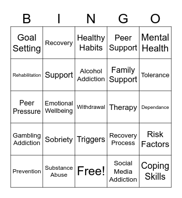 Addiction Bingo Card