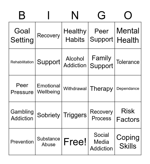 Addiction Bingo Card