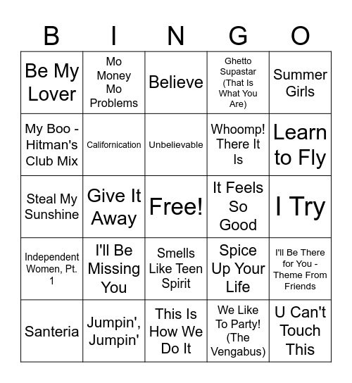 90s Music Bingo Round 2 Bingo Card