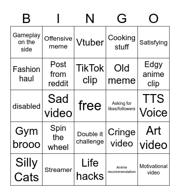 Instagram Reels bingo Card