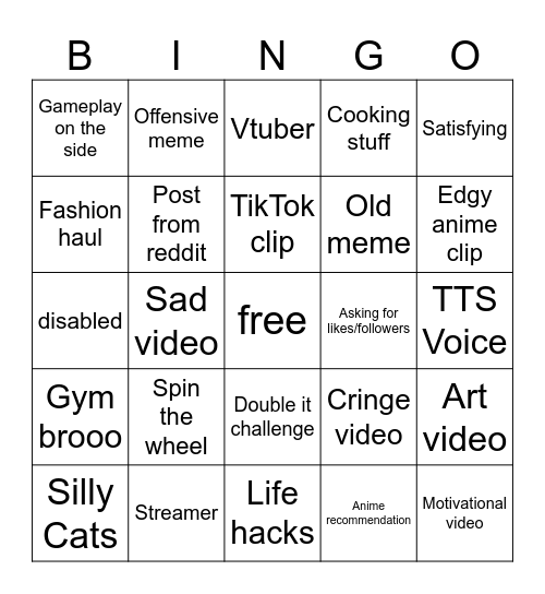 Instagram Reels bingo Card