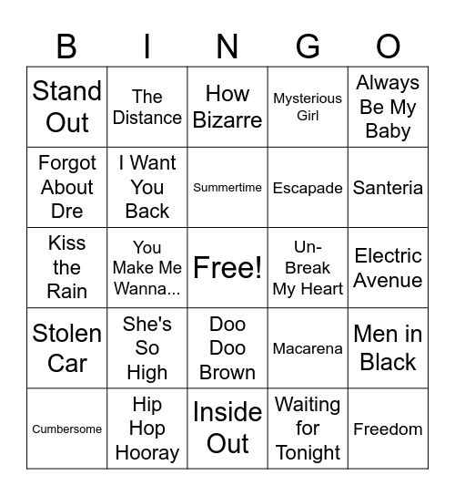 90s Music Bingo Round 3 Bingo Card