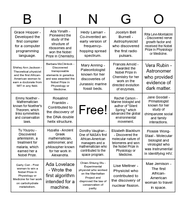 Women in STEM Bingo Card
