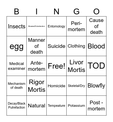 Death Bingo Card