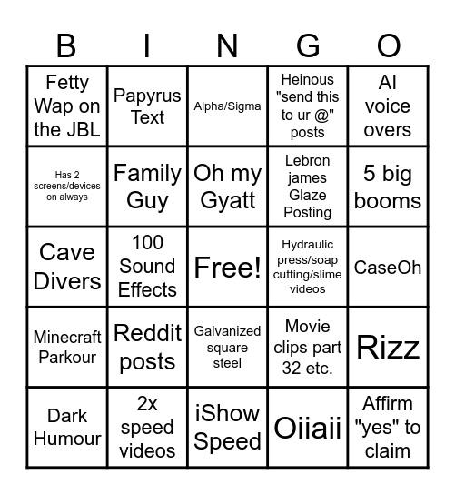 Brainrot bingo Card