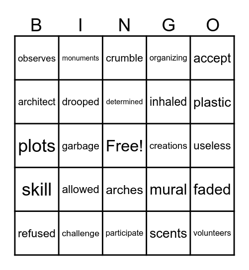 Unit 4: Making a Difference Vocabulary Bingo Card