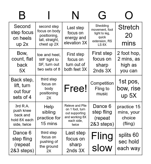 Fling Bingo Card