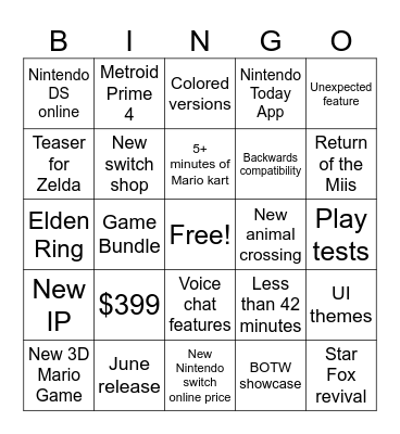 Switch 2 Direct Bingo Card