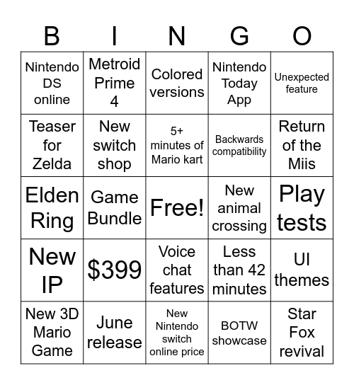 Switch 2 Direct Bingo Card