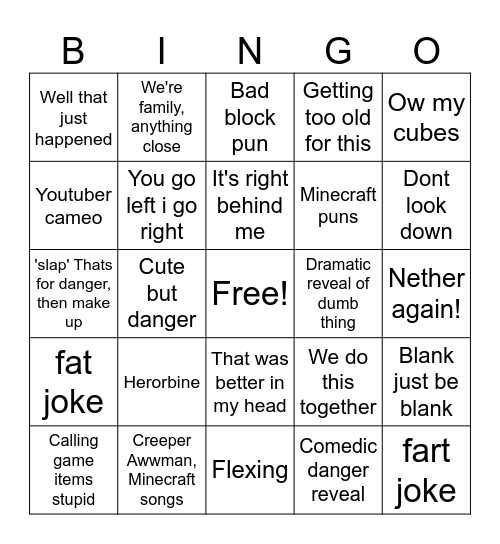 Minecraft Movie Bingo Card