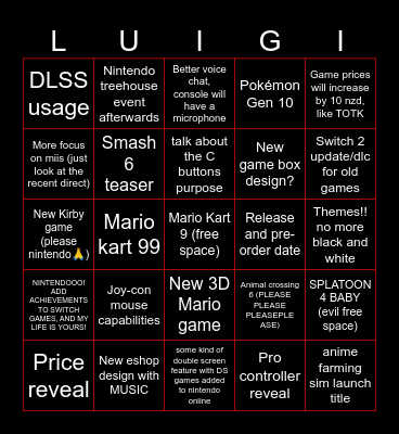 Switch 2 direct bingo! Bingo Card
