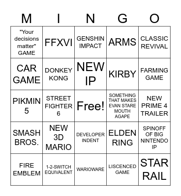 Switch 2 Direct Bingo Card