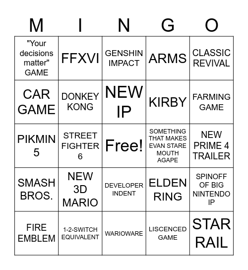 Switch 2 Direct Bingo Card