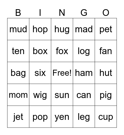 CVC Words!! Bingo Card