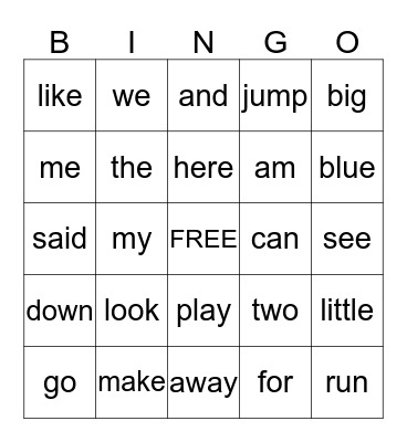 October SIGHT WORD BINGO Card