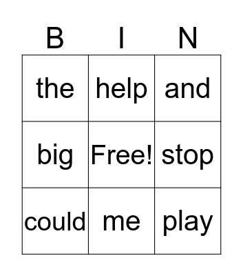 Sight Words! Bingo Card