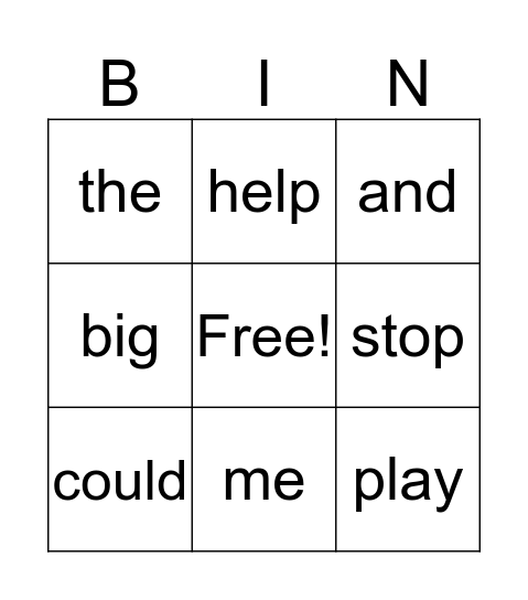 Sight Words! Bingo Card