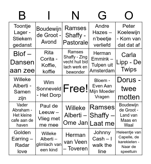 Muzikale Bingo Card