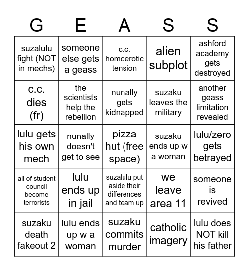 code gayass bingo Card