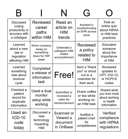 HIP WEEK BINGO! Bingo Card