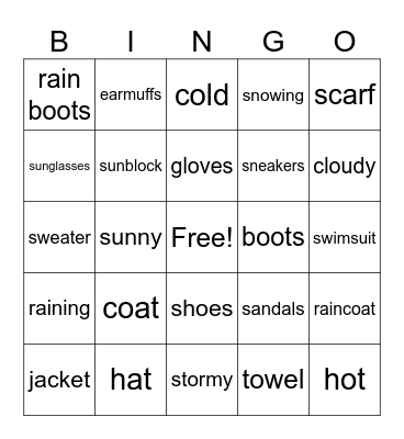 ELD Weather & Clothes Bingo Card