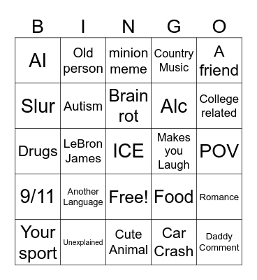 Insta Reels Bingo Card