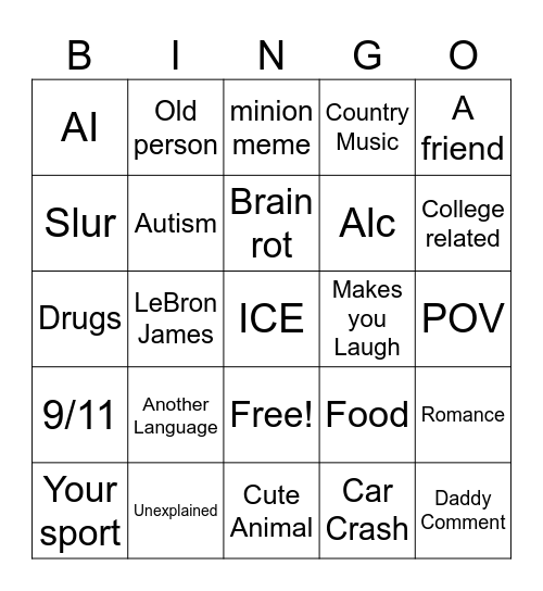 Insta Reels Bingo Card