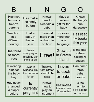 Baby Shower Bingo Card
