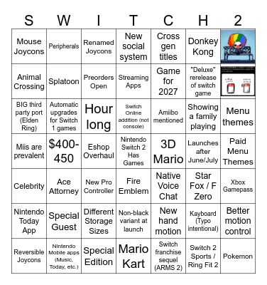 Nintendo Switch 2 Bingo Card