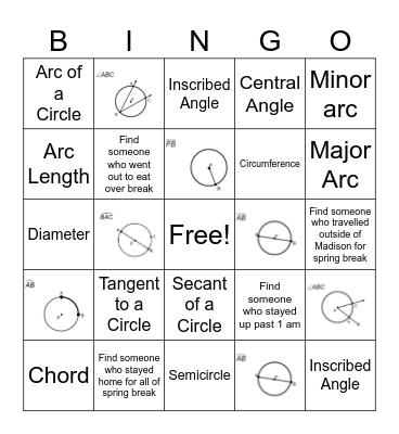 Circle Vocabulary Bingo Card