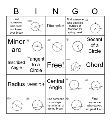 Circle Vocabulary Bingo Card