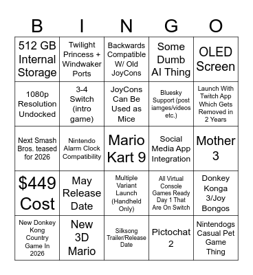 Switch 2 Bingo Guesses - conorati Bingo Card