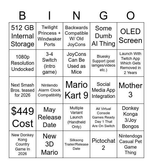 Switch 2 Bingo Guesses - conorati Bingo Card