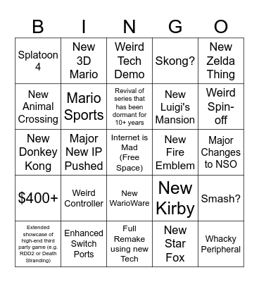 Switch 2 Full Reveal Bingo Card