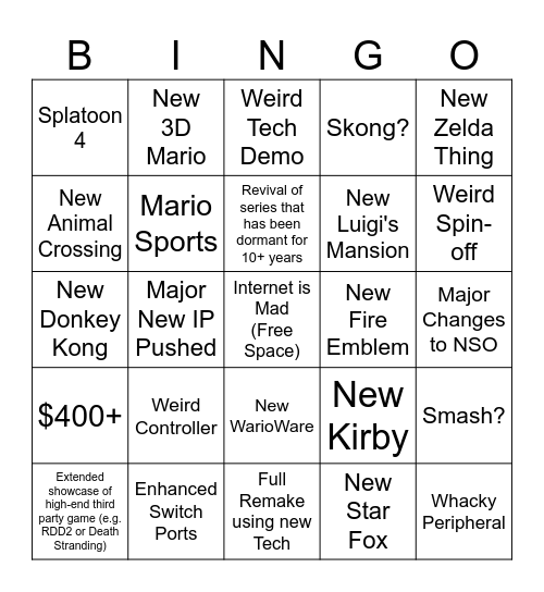 Switch 2 Full Reveal Bingo Card