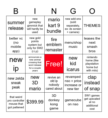 Switch 2 Direct Bingo Card