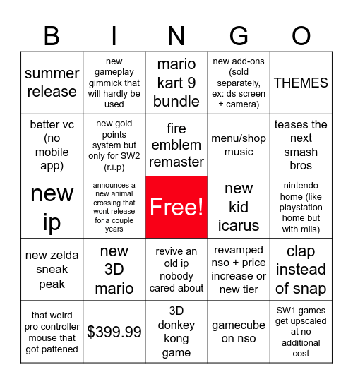 Switch 2 Direct Bingo Card