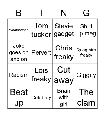 Family guy Bingo Card