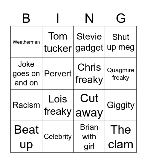 Family guy Bingo Card