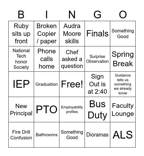 Untitled Bingo Card