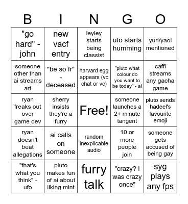 ultimate VAC VC bingo Card