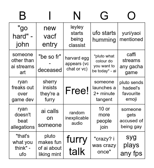 ultimate VAC VC bingo Card